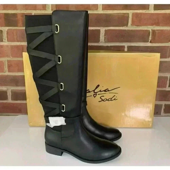 NWT Thalia Sodi Veronkia Criss Cross Faux Leather over the knees boots size 6.5 - Picture 1 of 7